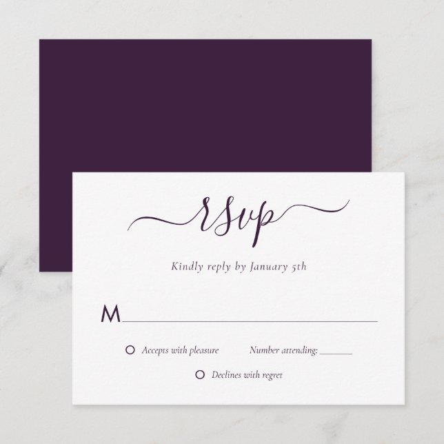 Moderne Lila Hochzeitskarte RSVP Karte (Vorne/Hinten)