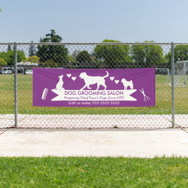 Moderne Lila Hunde Silhouette Hund Erwachsenensalo Banner (Insitu)