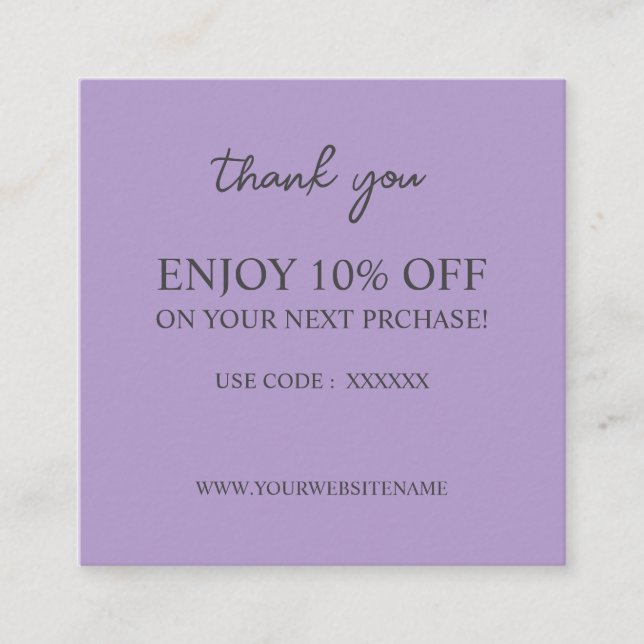 Moderne, lila, individuelle Discount Card Quadratische Visitenkarte (Vorderseite)