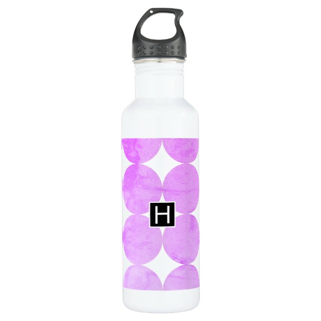 Moderne Lila Kreise | Monogramm Edelstahlflasche (Vorderseite)