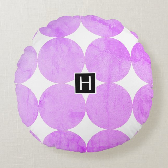 Moderne Lila Kreise | Monogramm Rundes Kissen (Vorderseite)