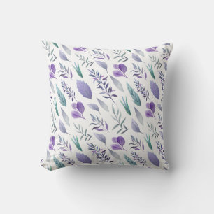 Moderne Lila Lavendel Aquamarine grüne Blätter   Kissen