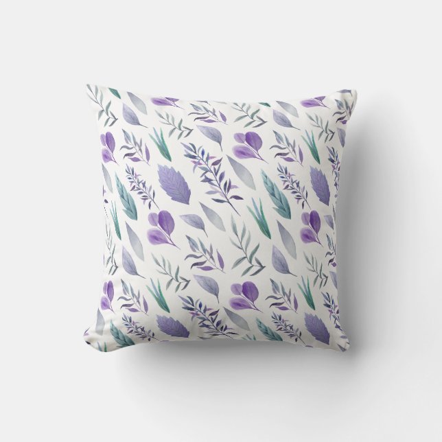Moderne Lila Lavendel Aquamarine grüne Blätter | Kissen (Vorderseite)