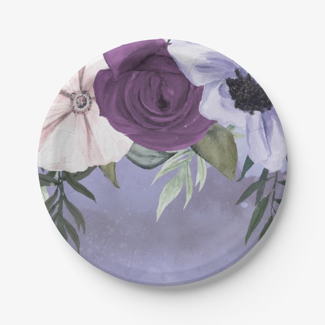 Moderne Lila Lavendel-Wasserfarbenhochzeit Pappteller (Vorderseite)
