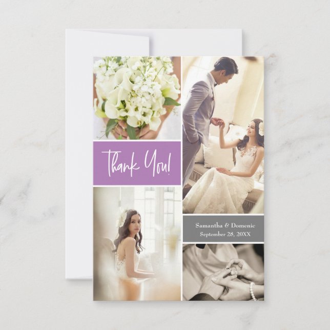 Moderne Lila Lavendelhochzeit im Foto Dankeskarte (Vorderseite)