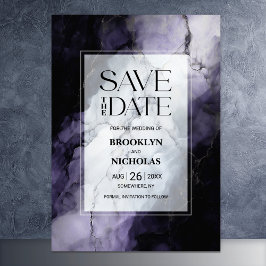 Moderne Lila Marmorhochzeit rettet das Datum Save The Date