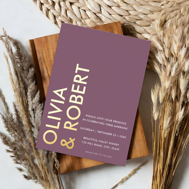 Moderne Lila Minimalistische Hochzeit Folieneinladung (Von Creator hochgeladen)