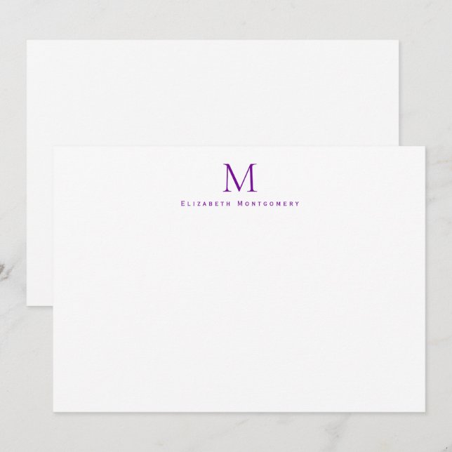 Moderne Lila Monogram Violet Korrespondenz Mitteilungskarte (Vorne/Hinten)