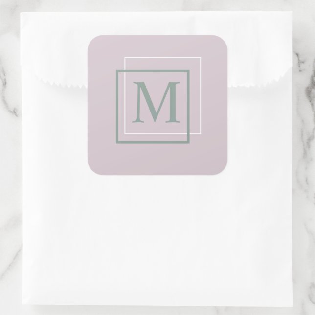 Moderne, Lila Monogramm-Aufkleber Quadratischer Aufkleber (Tasche)