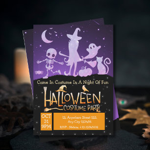 Moderne lila orange schwarze Halloween-Kostümparty Einladung