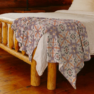 Moderne lila orange Stammesmosaik-Kunstmuster Fleecedecke