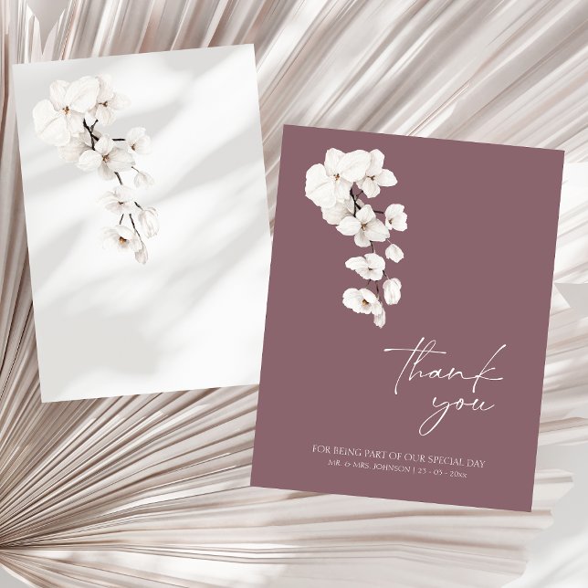 Moderne Lila Orchideen-Blume Hochzeit Dankeskarte (Modern Purple White Orchids Flowers Wedding Thank You Card)