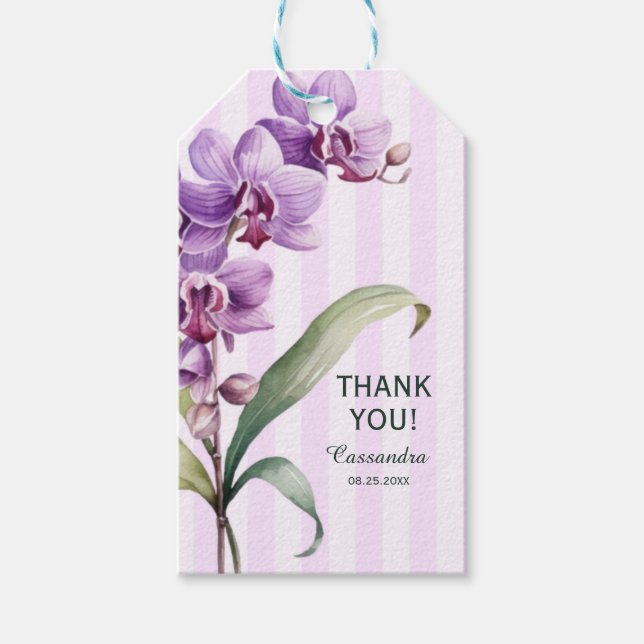 Moderne Lila Orchideenstreifen floral Vielen Dank Geschenkanhänger (Vorderseite)