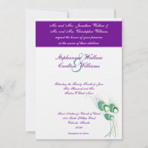 Moderne Lila Pfauenhochzeit Einladung