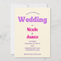 Moderne lila-pfirsichfarbene elegante Hochzeitsein
