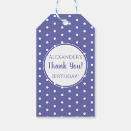 Moderne Lila Polka Dot Name Birthday Party Gefalle Geschenkanhänger