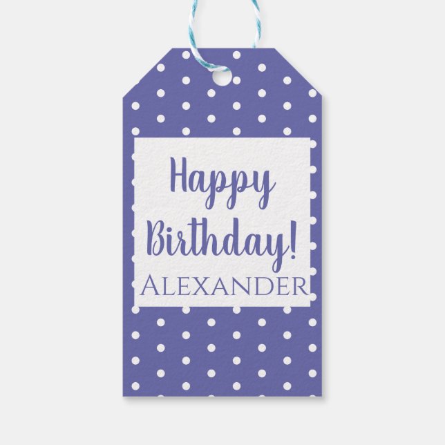 Moderne Lila Polka Dots Geburtsname Geschenkanhänger (Rückseite)