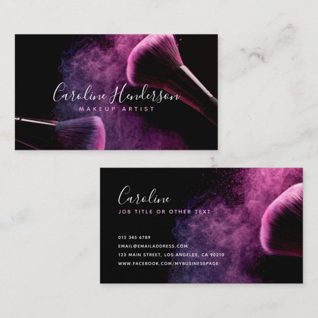 Moderne Lila Powder & Brushes Makeup Artist Visitenkarte (Vorne/Hinten)