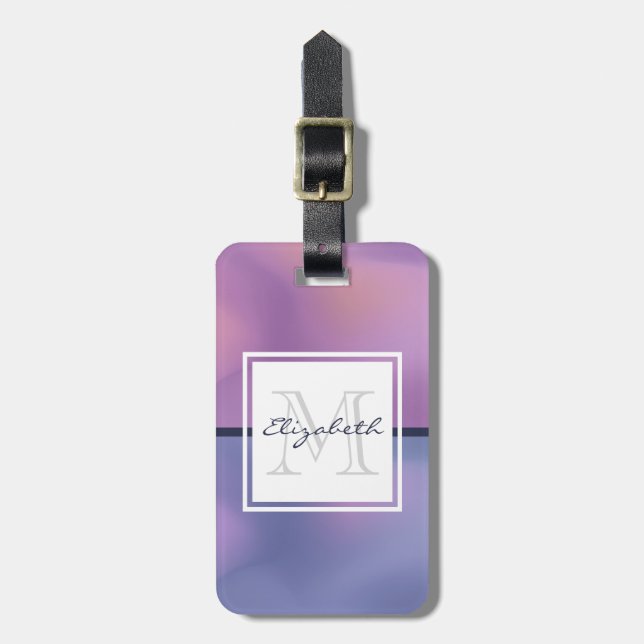 Moderne Lila-rosa Abstrakte Monogramm Gepäckanhänger (Vorderseite vertikal)