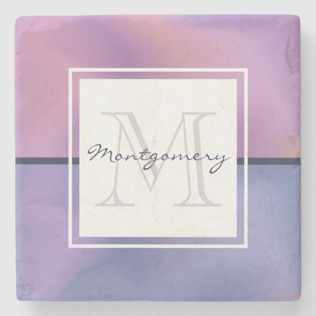 Moderne Lila-rosa Abstrakte Monogramm Steinuntersetzer (Vorderseite)