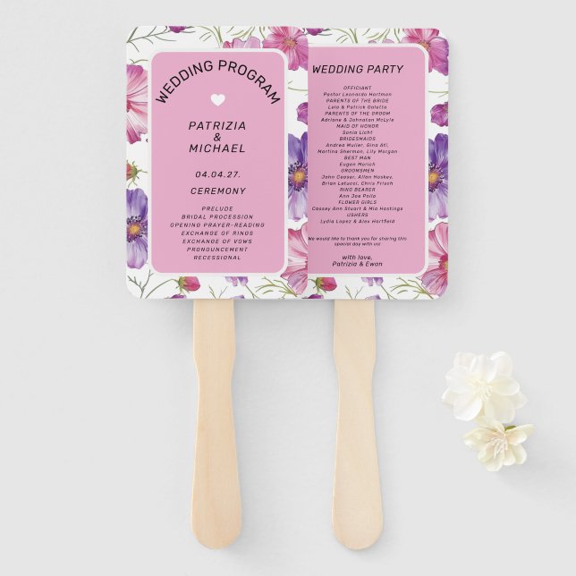 Moderne lila rosa Blumen Hochzeitsprogramm Fächer (Vorne und Hinten)