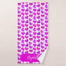 Moderne Lila rosa Doodled Hearts Valentine Name