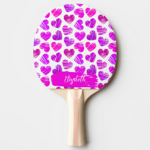 Moderne Lila rosa Doodled Hearts Valentine Name Tischtennis Schläger