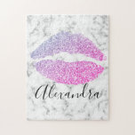 Moderne lila Rosa Glitzer Lippen Kuss Name<br><div class="desc">Moderne lila Rosa Glitzer Lips Kuss Name Jigsaw Puzzle</div>
