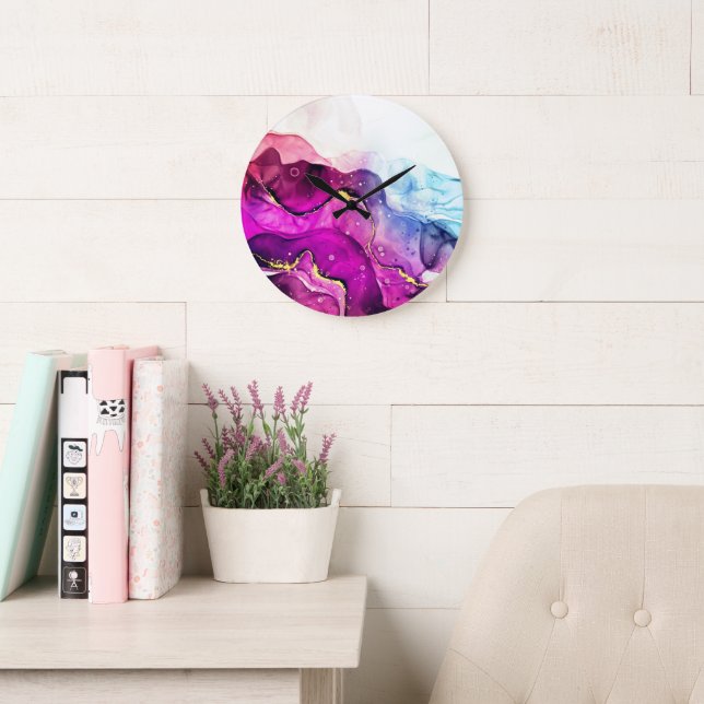 Moderne Lila rosa goldfarbene Wall-Uhr Große Wanduhr (Lesesaal)