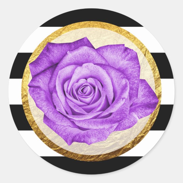 Moderne Lila Rose Imitate Goldfolie gestreift Hoch Runder Aufkleber (Vorderseite)