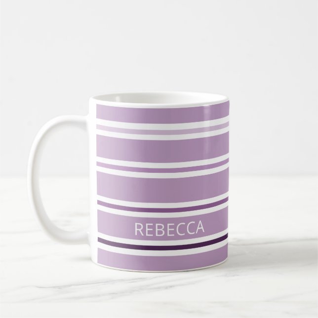 Moderne Lila Schattierstreifen Personalisiert Kaffeetasse (Links)