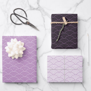 Moderne Lila Schwarz-weiß geometrische japanische  Geschenkpapier Set