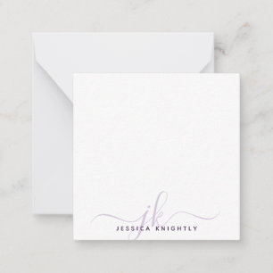 Moderne Lila Script Monogram Initials Minimalistis Mitteilungskarte