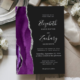 Moderne Lila Silver Agate Dark Wedding Folieneinladung