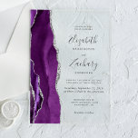 Moderne Lila Silver Agate Hochzeit Acryleinladungen<br><div class="desc">Der links Rand dieser eleganten,  modernen Hochzeitseinladung zeichnet sich durch eine lila Aquarellgrenze aus,  die mit Imitaten silbernen Glitzer bestickt ist. Der anpassbare Text kombiniert handschriftlich,  kopperplate und kursiv Schriftart in Holzkohlegrau auf einem klaren Hintergrund.</div>