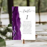 Moderne Lila Silver Agate Hochzeit Tischnummer<br><div class="desc">Der links Rand dieser eleganten modernen Hochzeitskarte mit einer lila Aquarellgrenze,  die mit Imitaten silbernen Glitzer bestickt ist. Das Wort "Tabelle" erscheint in einem handgeschriebenen Schriftsatz aus Holzkohle auf weißem Hintergrund. Fügen Sie die Namen Ihrer Gäste hinzu,  die jeder Tabelle zugeordnet sind.</div>