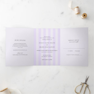 Moderne lila Streifen elegante Hochzeit Dreifach Gefaltete Einladung