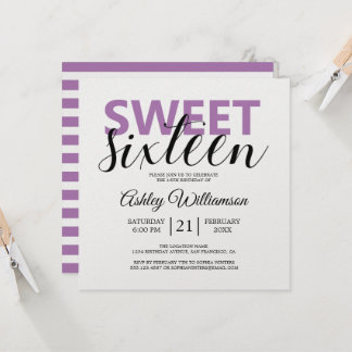 Moderne Lila Streifen Sweet 16 Einladung
