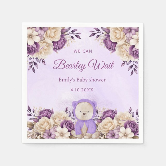 Moderne lila Teddy Bear Baby Dusche Serviette (Vorderseite)