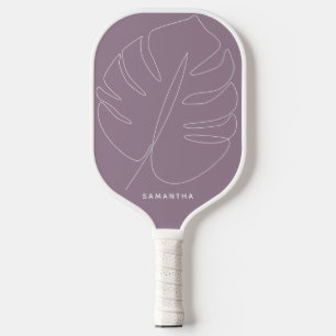 Moderne Lila Tropenleaf-Linie Zeichnend Pickleball Schläger