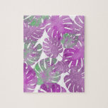 Moderne lila tropische Monstera Pflanze Blätter<br><div class="desc">Moderne lila tropische Monstera-Pflanze verlasse Puzzle</div>