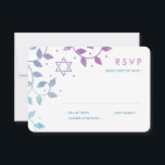 Moderne Lila und Aquamarine Bat Mitzvah RSVP Karte<br><div class="desc">Hübsche RSVP Karten für Bat Mitzvah Party mit Star of David und hübsche,  wirbelnde Tree of Life Blätter in modernen lila und aquamarinen Aquarellen.</div>