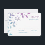 Moderne Lila und Aquamarine Bat Mitzvah RSVP Karte<br><div class="desc">Hübsche RSVP Karten für Bat Mitzvah Party mit Star of David und hübsche,  wirbelnde Tree of Life Blätter in modernen lila und aquamarinen Aquarellen.</div>