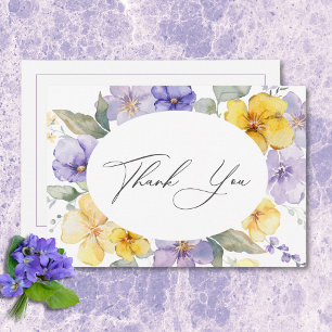 Moderne Lila und gelbe Violetten Blumenzehen Dankeskarte