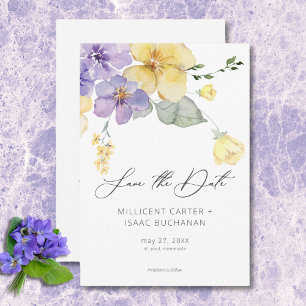 Moderne Lila und gelbe Violetten Blumenzehen Save The Date