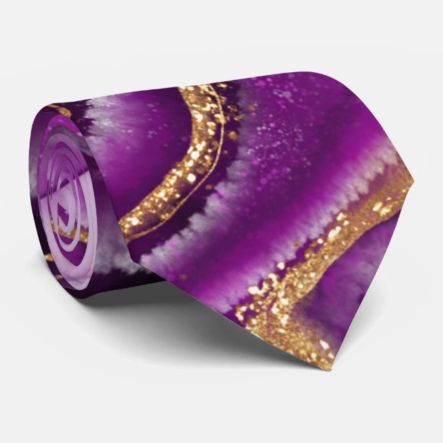 Moderne Lila und Gold Agate Men's Krawatte (Gerollt)