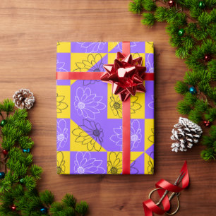 Moderne lila und goldene Tafelblumen Geschenkpapier