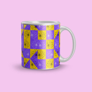 Moderne lila und goldene Tafelblumen Jumbo-Tasse