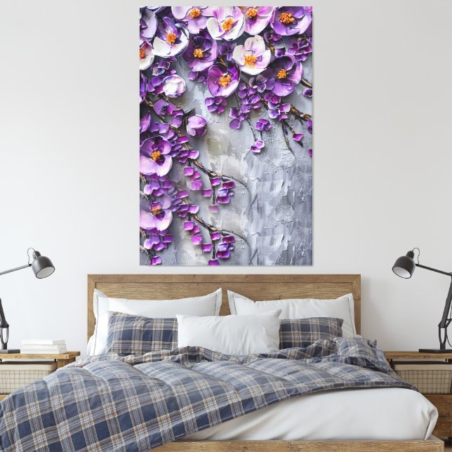 Moderne Lila und graublütige Leinwand (Insitu (Schlafzimmer))
