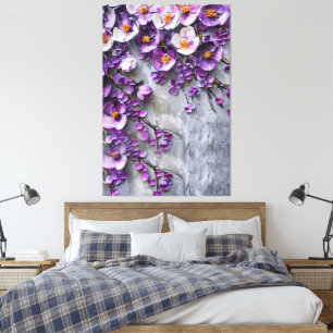 Moderne lila und graue Blumenleinwand Leinwanddruck